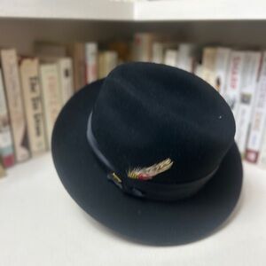 Stacy Adams - Navy Blue Hat with band and feather - Sz: XL